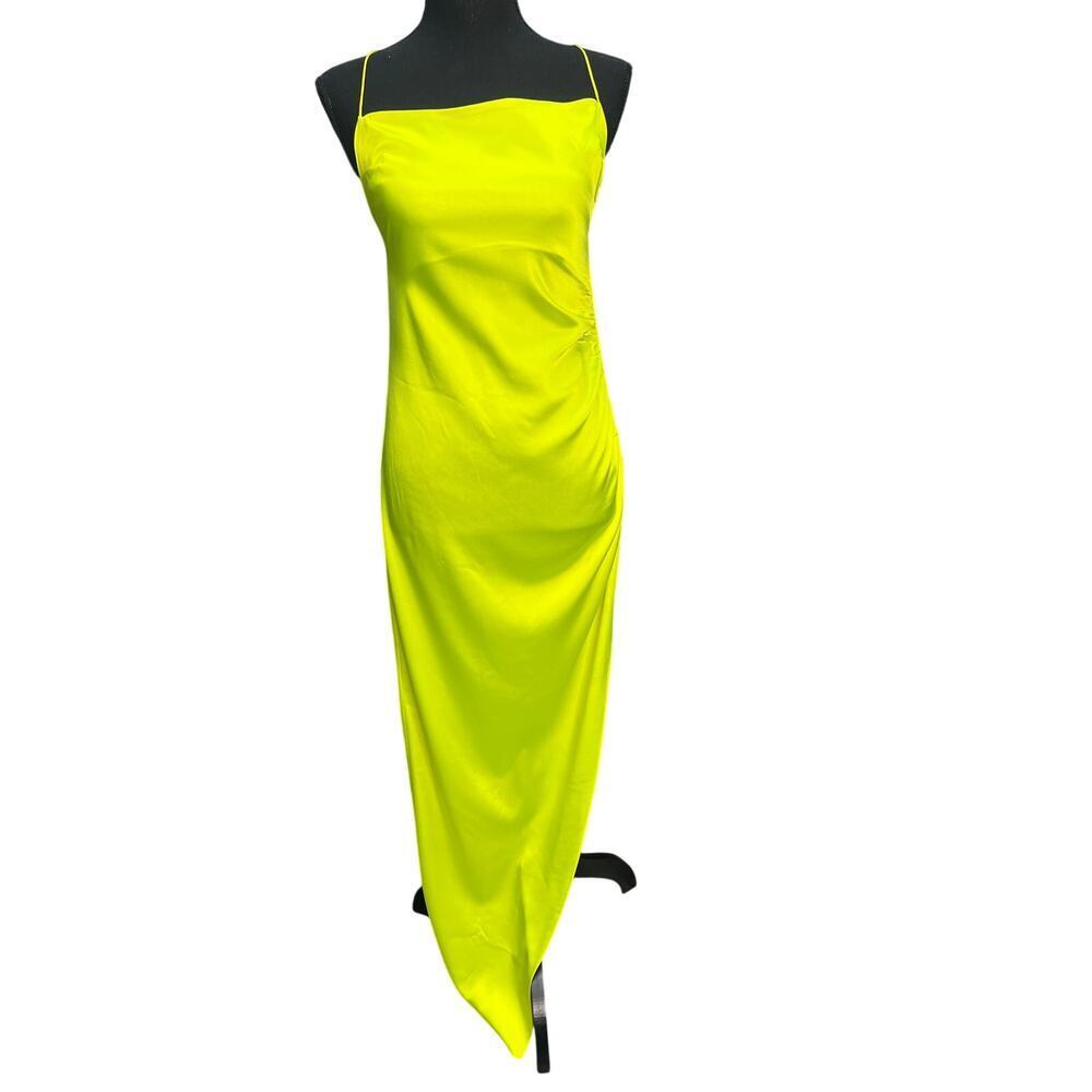 SER.O.YA Silk Neon Yellow Maxi Dress Women SM Open Back Strappy Slip Dress